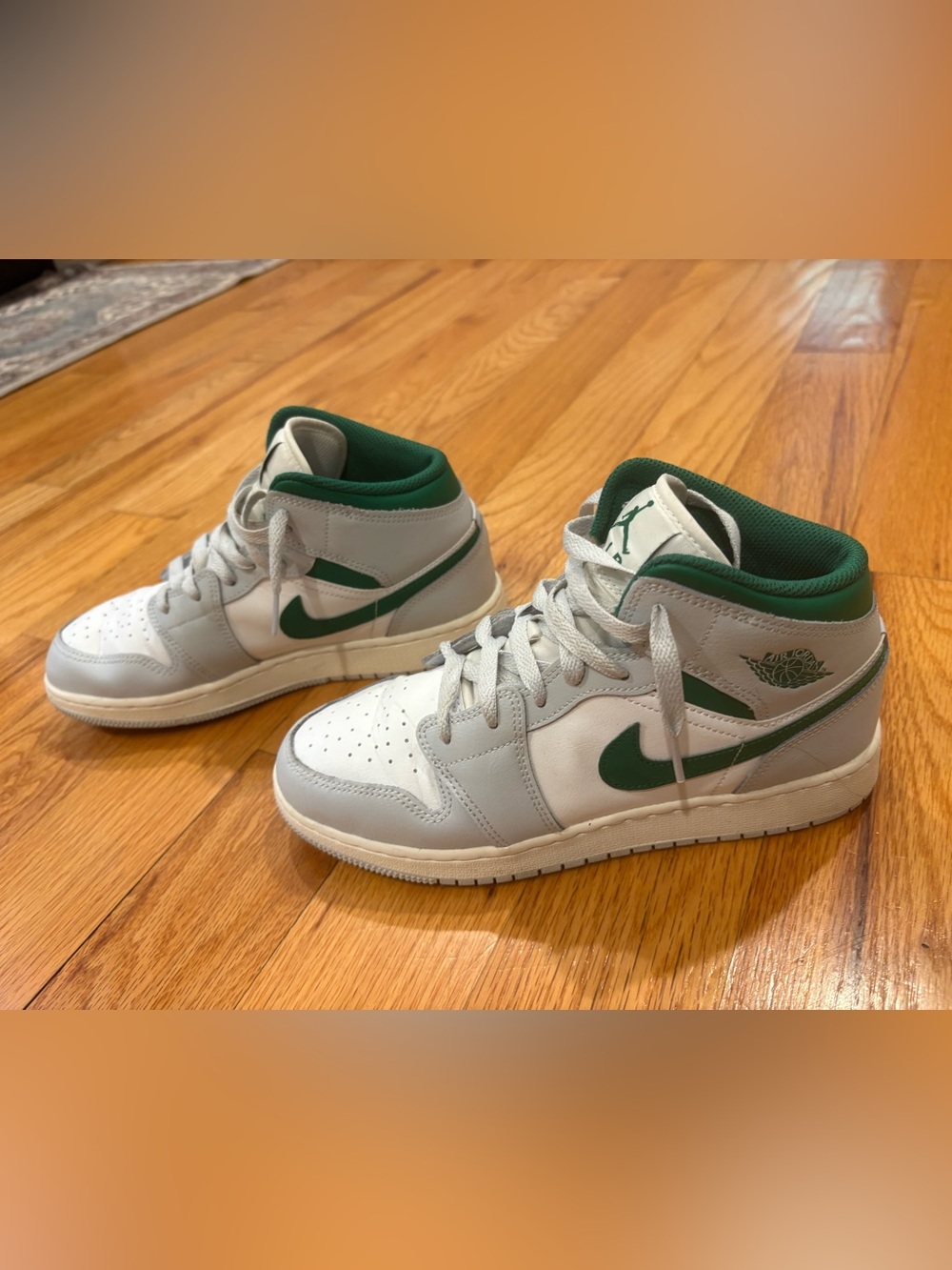 Nike Kids' Mid-Top Jordans Basketball Shoes - White & Green- size 6Y